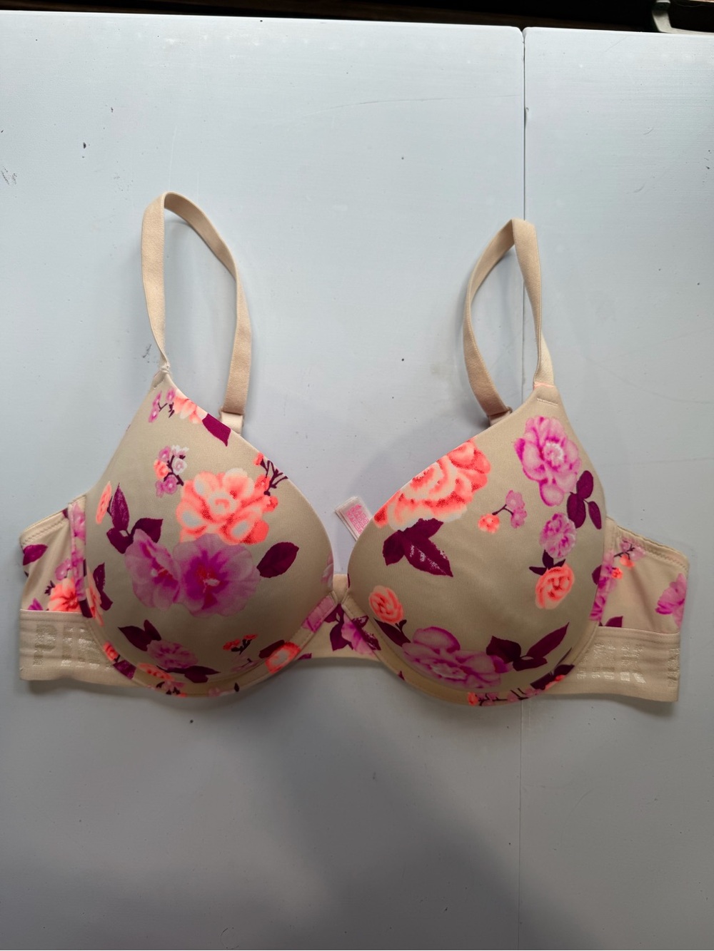 Victoria's Secret Beige Bra with Pink & Purple Floral Print